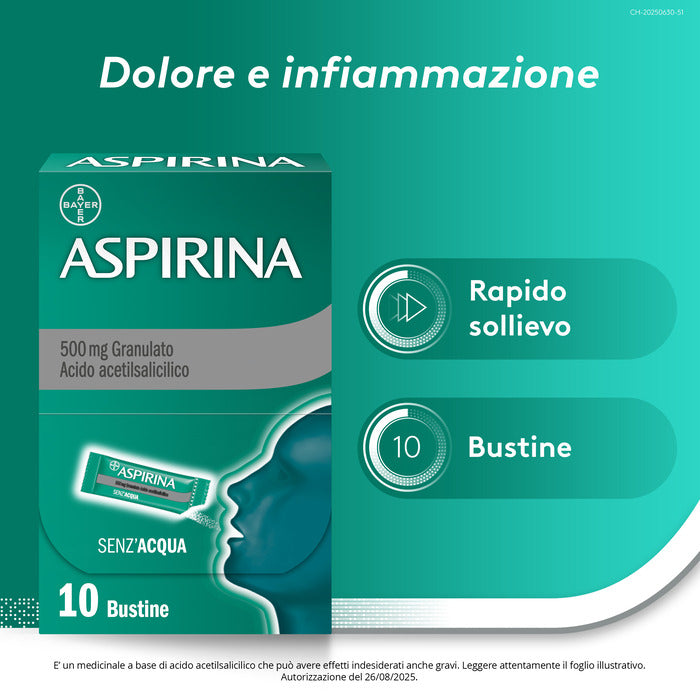 Aspirina in Granuli Senz'Acqua Antidolorifico e Antinfiammatorio contro Mal di Testa e Dolore 10 Bst-30