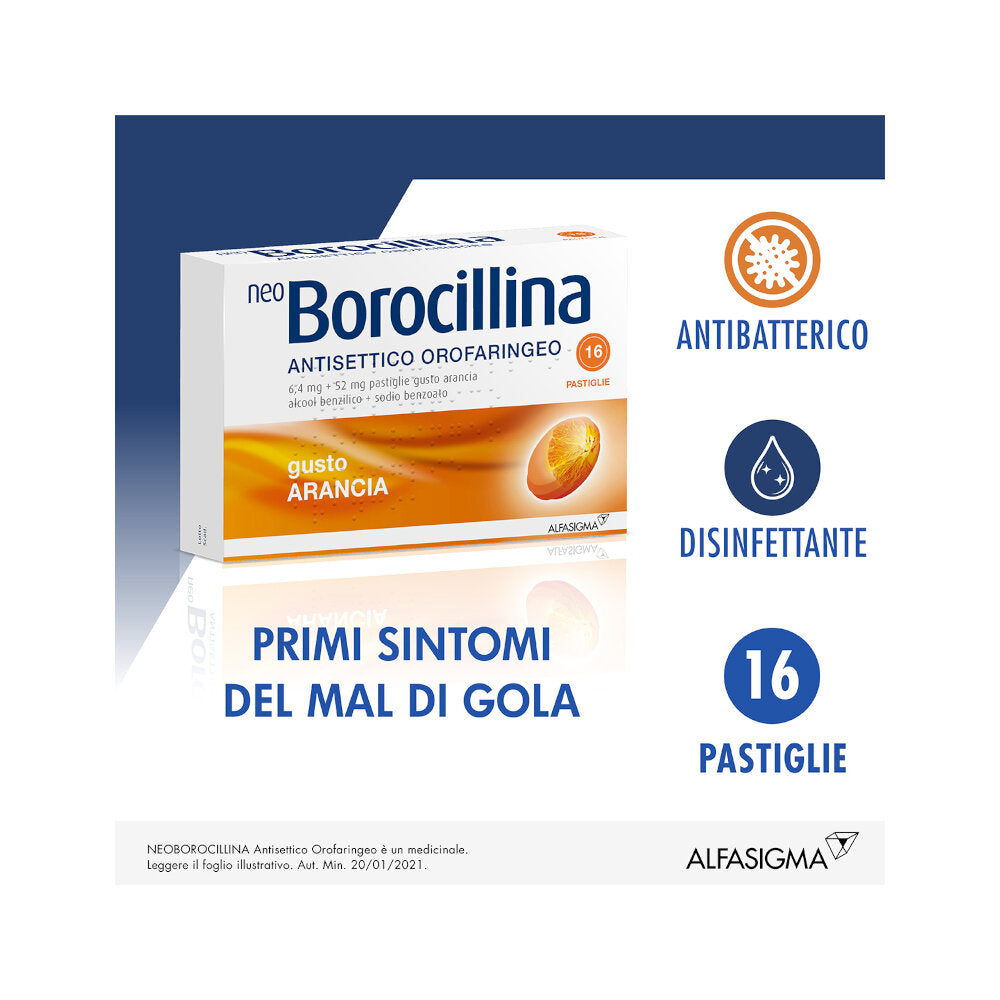 Neoborocillina Antisettico Orofaringeo 16 pastiglie gusto arancia-6
