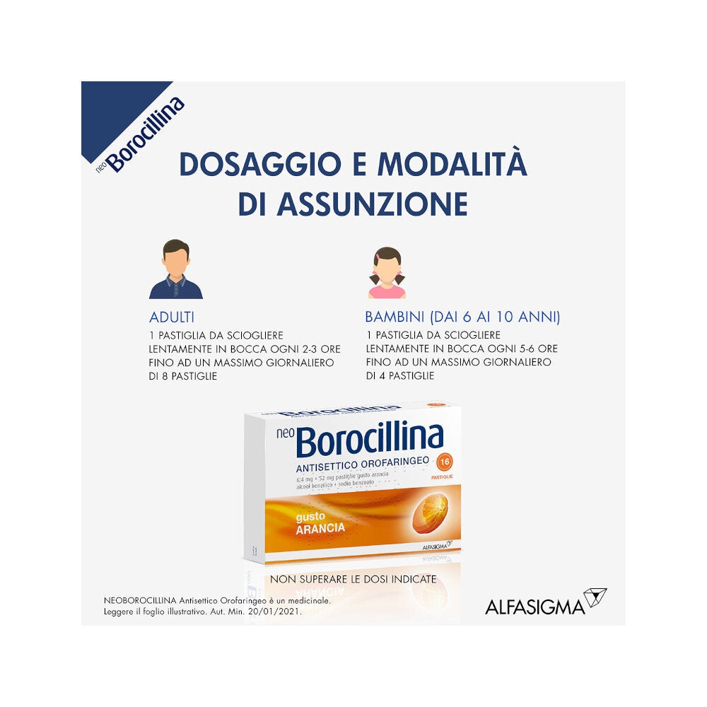 Neoborocillina Antisettico Orofaringeo 16 pastiglie gusto arancia-8