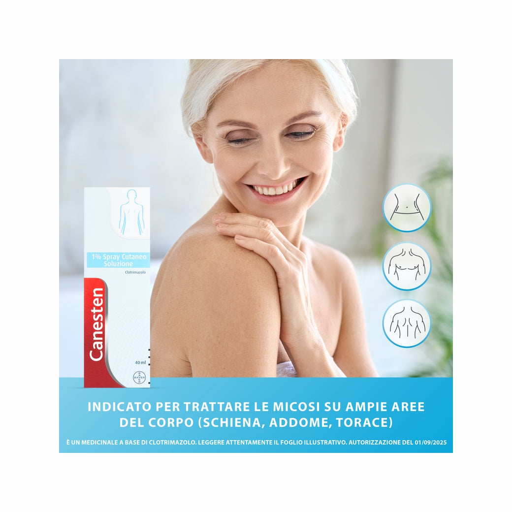 Canesten Spray cutaneo per Funghi e Micosi con Clotrimazolo 1% Antimicotico Antifungino Flacone 40ml-11