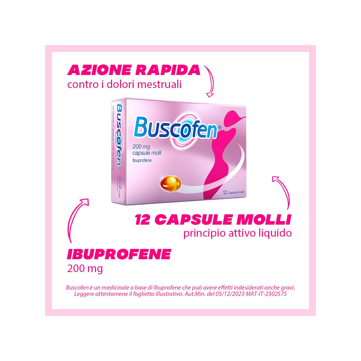 Buscofen 200 mg Con Ibuprofene Analgesico Contro Dolori Da Ciclo 12 Capsule Molli-8