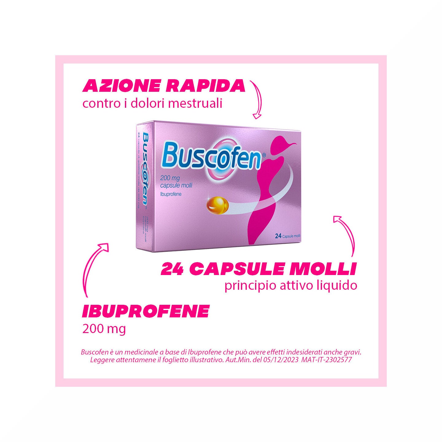 Buscofen 200mg Con Ibuprofene Analgesico Contro Dolori Da Ciclo 24 Capsule Molli-8