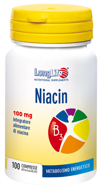 Longlife Niacin integratore alimentare utile per stanchezza e affaticamento 100 compresse-2