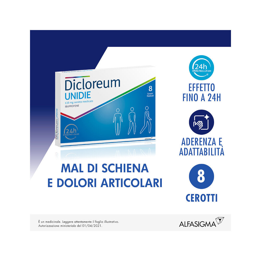 Dicloreum Unidie cerotto medicato 136mg ibuprofene 8 cerotti-6