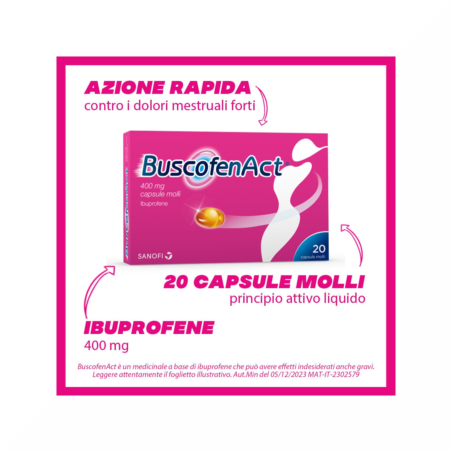 BuscofenAct 400 mg Con Ibuprofene Analgesico Contro Dolori Forti Da Ciclo 20 Capsule Molli-8