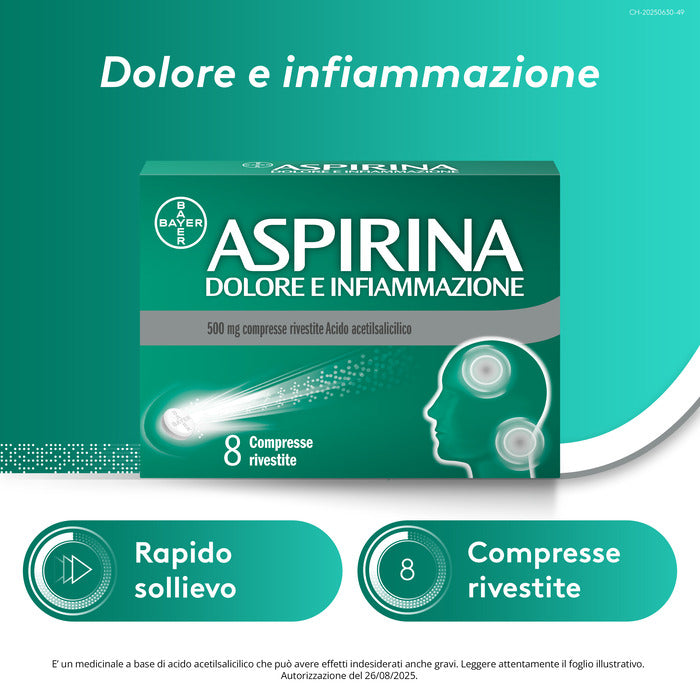 Aspirina Dolore e Infiammazione Antidolorifico Antinfiammatorio per Mal di Testa e Dolori 8 Cpr-14