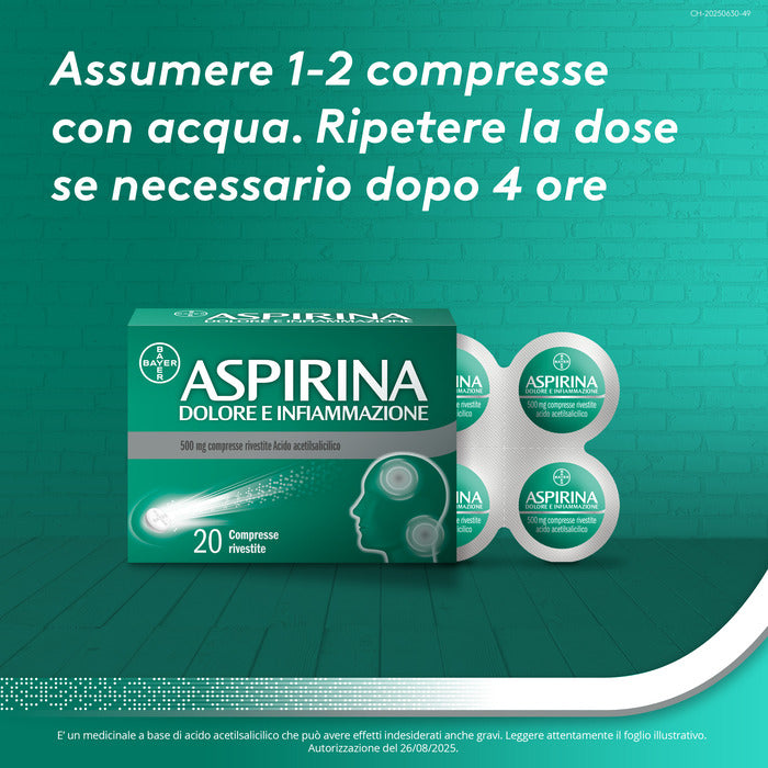 Aspirina Dolore e Infiammazione Antidolorifico Antinfiammatorio per Mal di Testa e Dolori 20 Cpr-27