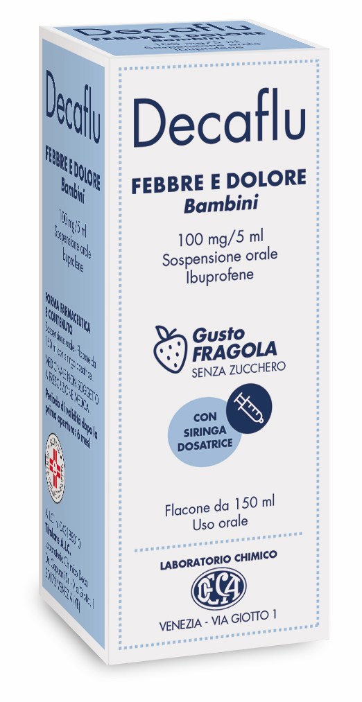 Decaflu Febbre Dolore Bambini 100 Mg/5 ml Sospensione Orale Gusto Fragola Senza Zucchero 150ml