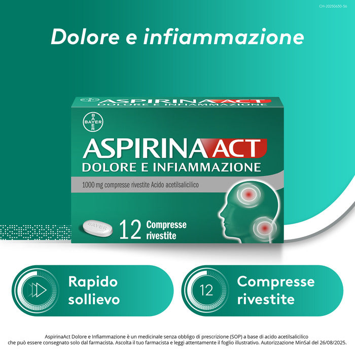 AspirinaAct Dolore e Infiammazione Antidolorifico Antinfiammatorio per Mal di Testa e Dolori 12 Cpr-14