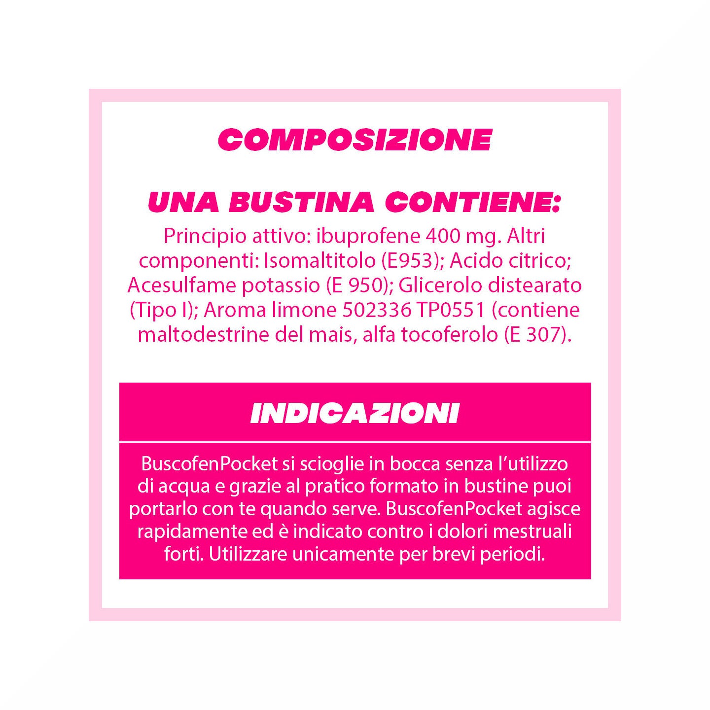 BuscofenPocket 400mg Con Ibuprofene Analgesico Contro Dolori Da Ciclo 10 Bustine-10