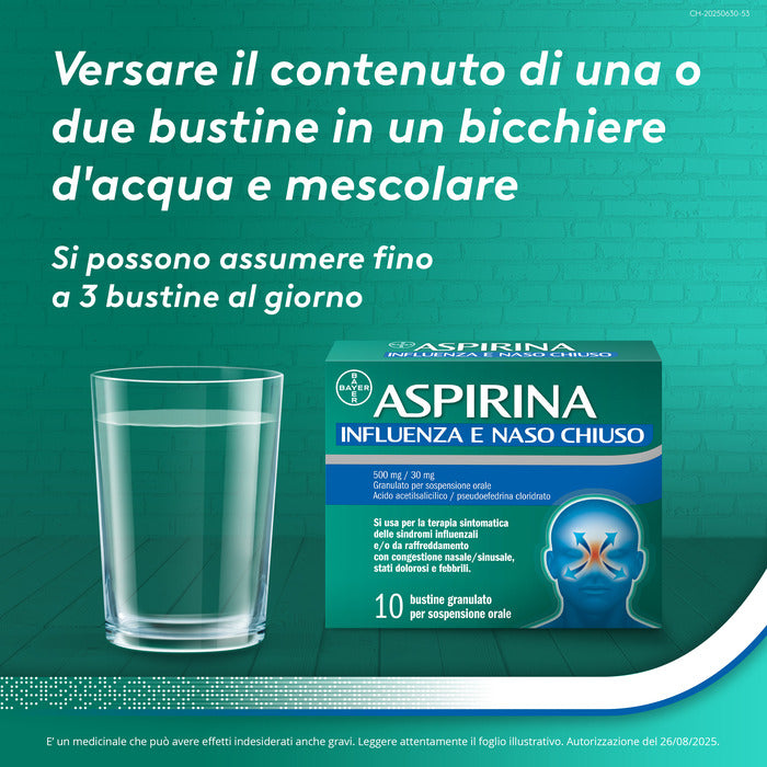 Aspirina Influenza e Naso Chiuso Antidolorifico Decongestionante contro Sintomi Influenzali 10 Buste-5