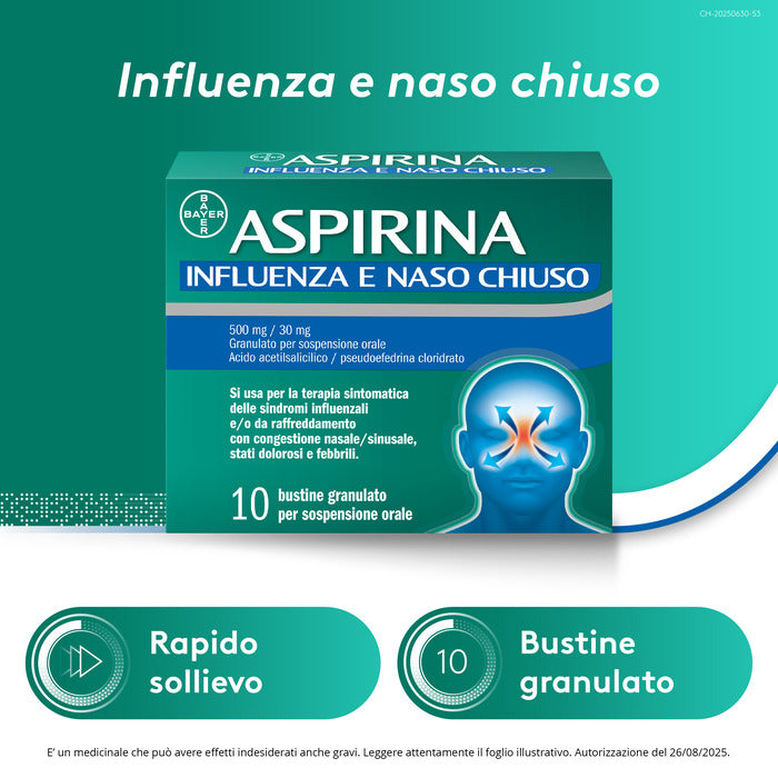 Aspirina Influenza e Naso Chiuso Antidolorifico Decongestionante contro Sintomi Influenzali 10 Buste-6