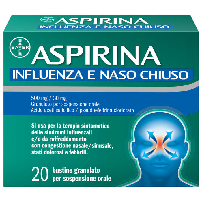 Aspirina Influenza Naso Chiuso 20 Buste - Antidolorifico e Decongestionante-0