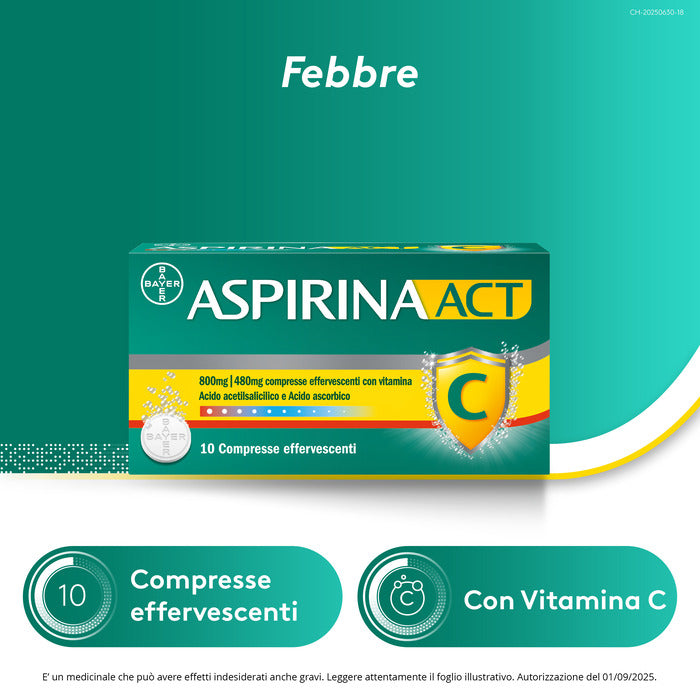 AspirinaACT C antinfiammatorio e antidolorifico per Febbre e  Influenza con Vitamina C 10 Cpr Eff-22