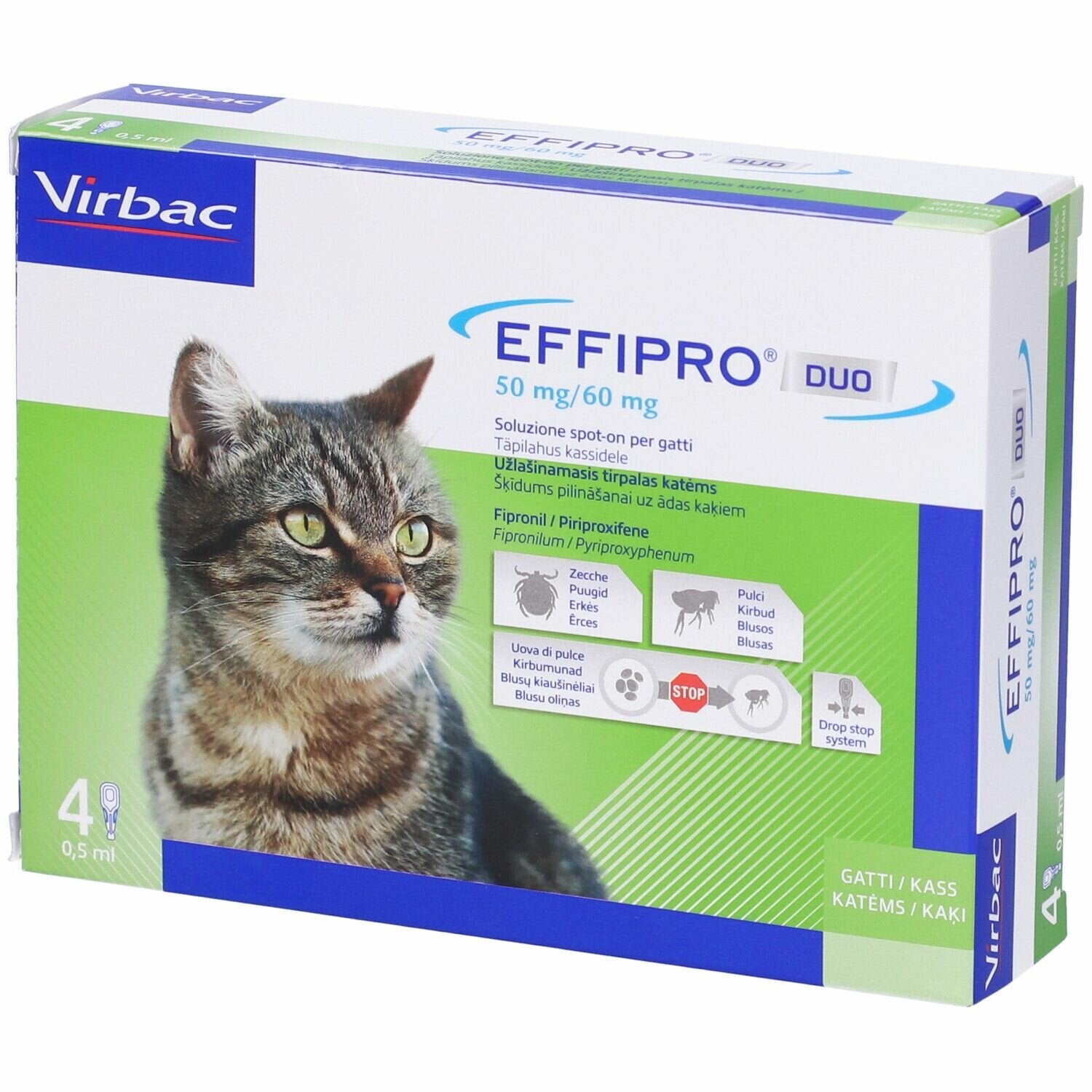 Virbac Effipro Duo Spot-on 50mg/60mg Antiparassitario per gatti 4 pipette-3