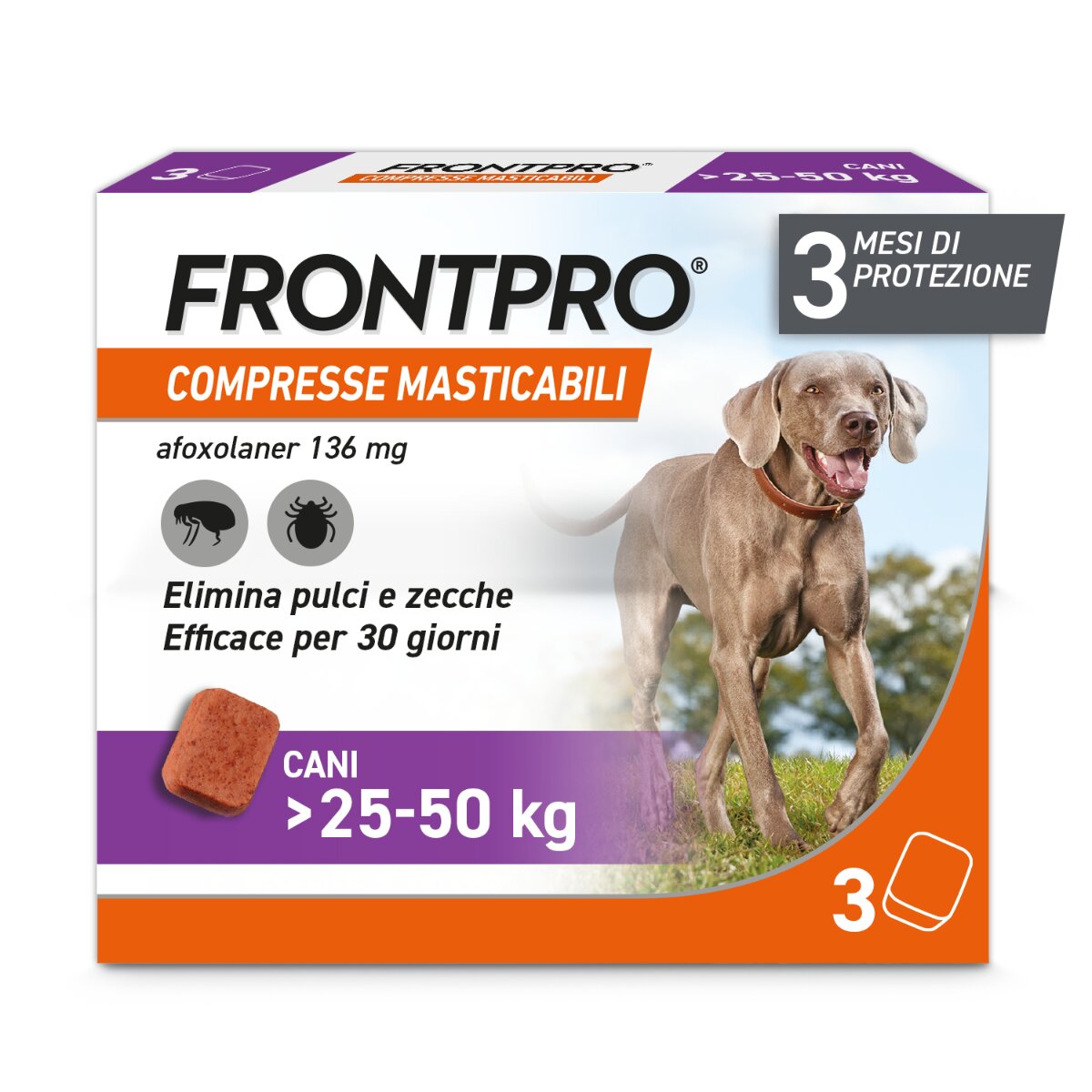 Frontpro Contro Pulci E Zecche 3 Compresse Masticabili Per Cani 25-50 Kg 136 Mg-2