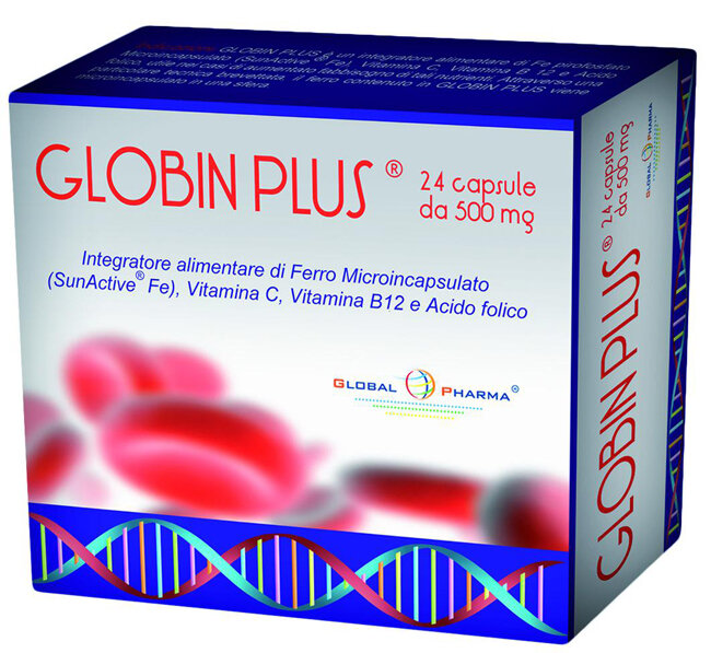 Globin Plus Integratore di ferro, vitamina C, B12 e Acido Folico 24 capsule da 500 mg-1