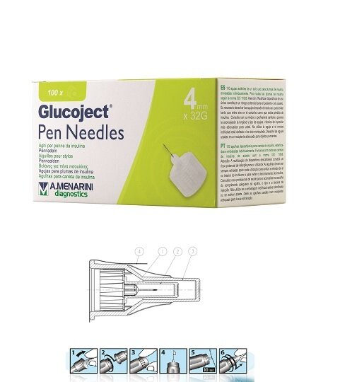 Glucoject Ago Per Penna Insulina 4mm Gauge 32 100 Pezzi-2