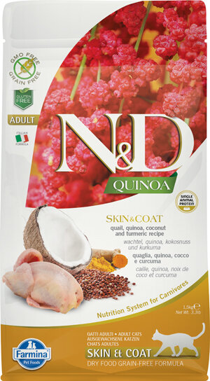Farmina Natural & Delicious Quinoa Skin & Coat Quaglia Grain Free Cibo Secco Per Gatti 1,5kg-1