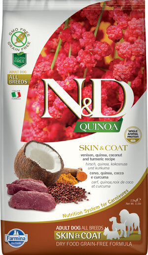 Farmina Natural & Delicious All Breed Quinoa Skin & Coat Cervo Grain Free Cibo Secco Per Cani 2,5kg-1
