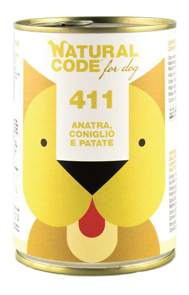 Natural Code 411 Cibo Umido Anatra Coniglio e Patate Per Cani Adulti Scatoletta 400g-2