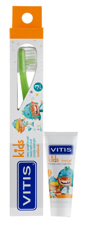 Vitis Kids Spazzolino per bambini 1 pezzo colori assortiti + Gel Dentifricio 8ml-2