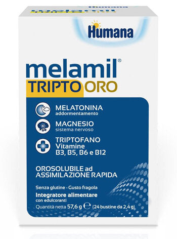 Humana Melamil Tripto Oro contribuisce a prendere sonno 24 bustine gusto fragola-2