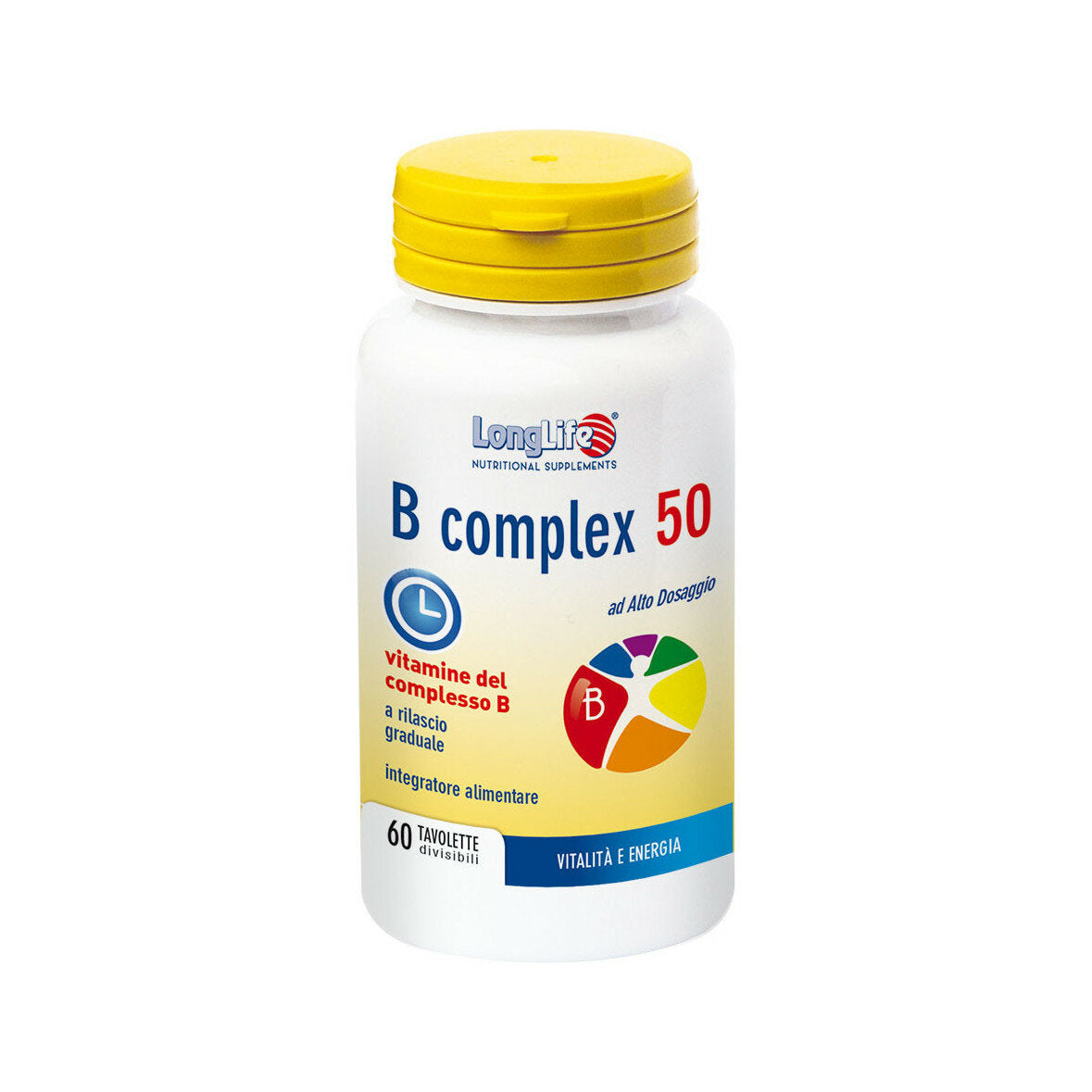 Longlife B Complex 50 alto dosaggio azione rivitalizzante 60 tavolette-2