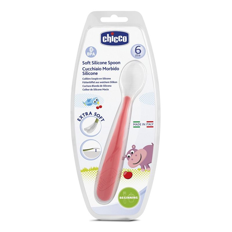Chicco Cucchiaio morbido con punta di silicone flessibile 6m+ color watermelon-1