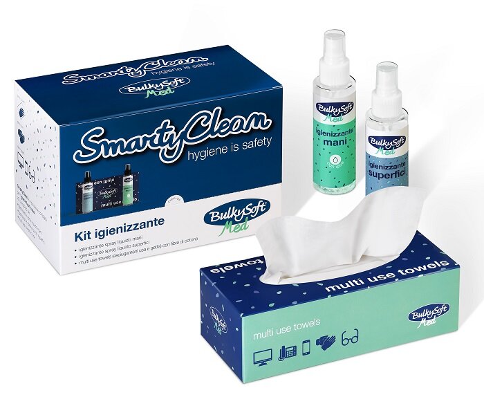 Smarty Clean Kit Igiene Spray Mani 100ml+Spray Superfici 100ml+ Box Asciugamani Carta-2