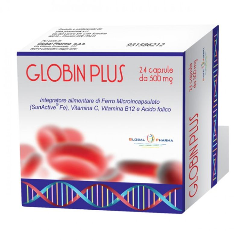 Globin Plus Integratore di ferro, vitamina C, B12 e Acido Folico 24 capsule da 500 mg-1