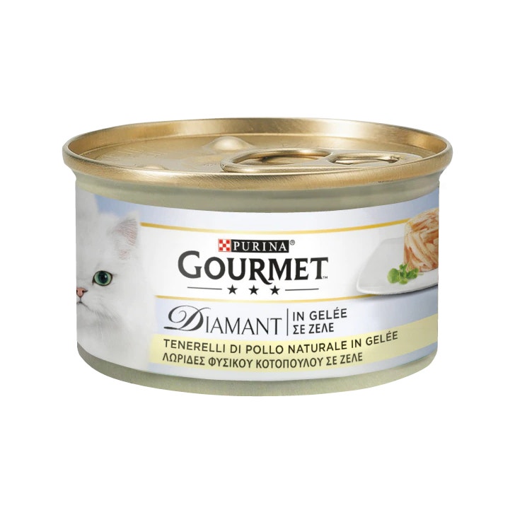 Purina Gourmet Diamant Tenerelli Di Pollo Naturale In GelÃ©e Per Gatti Lattina 85g-1