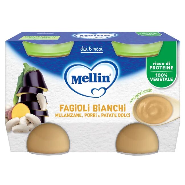 Mellin Omogeneizzato Fagioli Bianchi/Melanzane 2x130g 6Mesi+-2