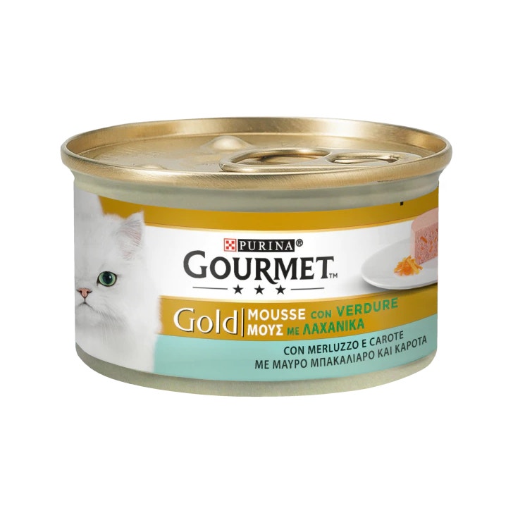 Purina Gourmet Gold Mousse Con Merluzzo E Carote Per Gatti Lattina 85g-1