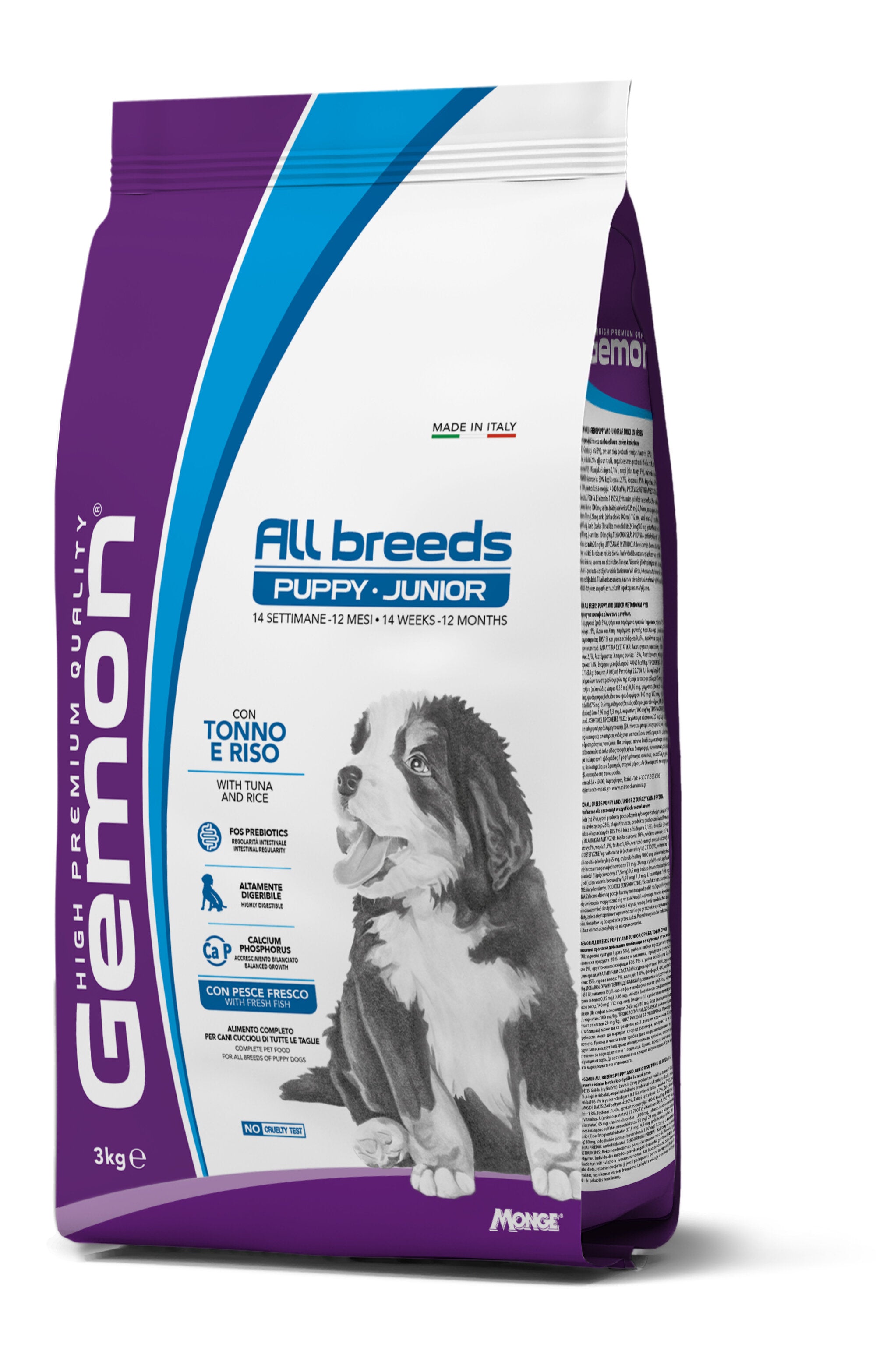 Gemon All Breeds Puppy Junior Tonno/Riso Cibo Secco Per Cani Cuccioli Sacco 3 Kg-3