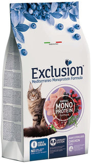 Exclusion Mediterraneo Monoprotein Noble Grain Giant Sterilized Per Gatti Sterilizzati Cibo Secco Pollo Per Gatti Sterilizzati 1,5kg-1