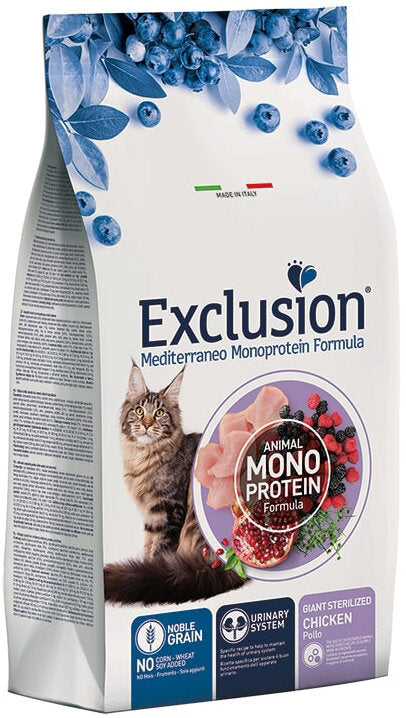 Exclusion Mediterraneo Monoprotein Noble Grain Giant Sterilized Per Gatti Sterilizzati Cibo Secco Pollo Per Gatti Sterilizzati 1,5kg-1