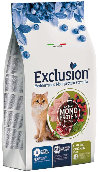 Exclusion Mediterraneo Monoprotein Noble Grain Sterilized Cibo Secco Pollo Per Gatti Adulti 300g-1