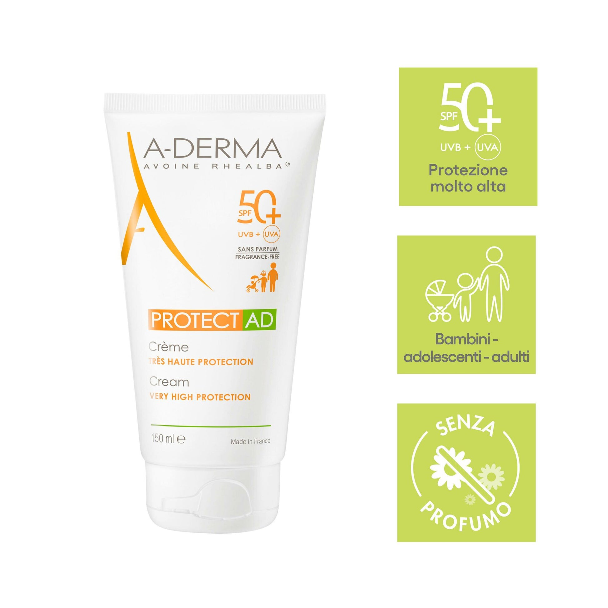 A-Derma Protect AD Crema solare protezione molto alta SPF50+ per pelle secca 150ml-6