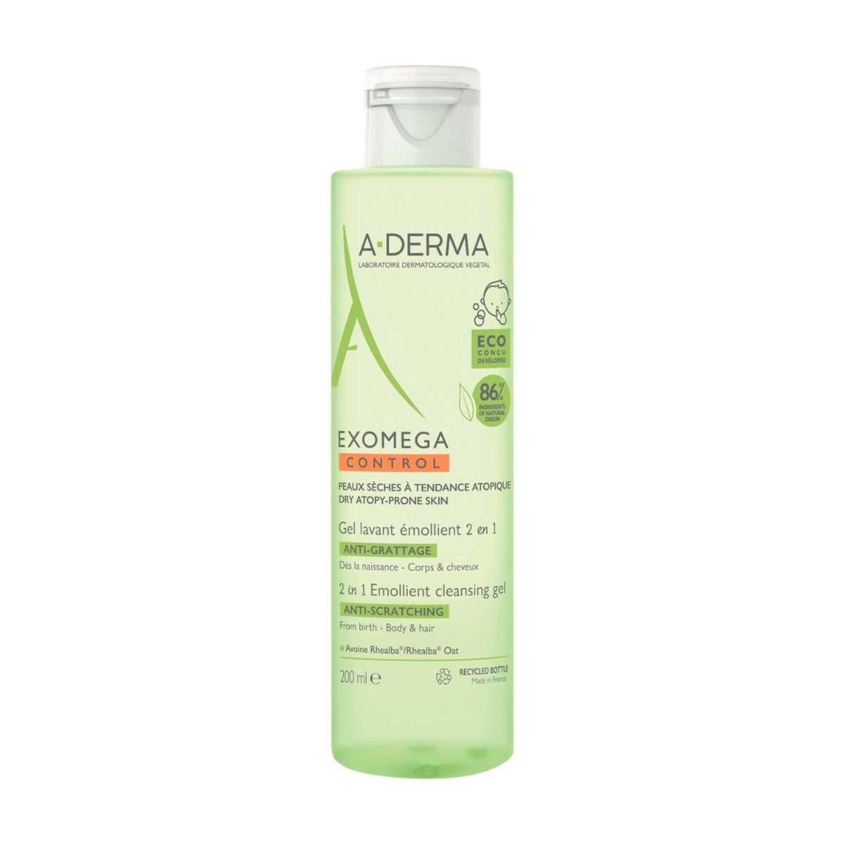 A-Derma Exomega Control gel detergente emolliente 2 in 1 corpo e capelli pelle secca 200ml-10