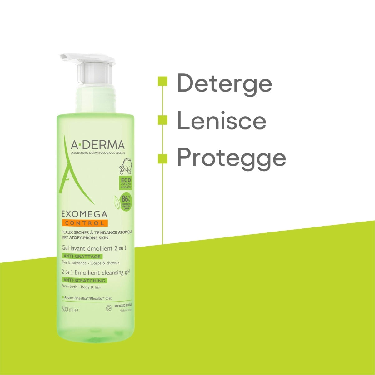 A-Derma Exomega Control gel detergente emolliente 2 in 1 corpo e capelli pelle secca 500ml-13