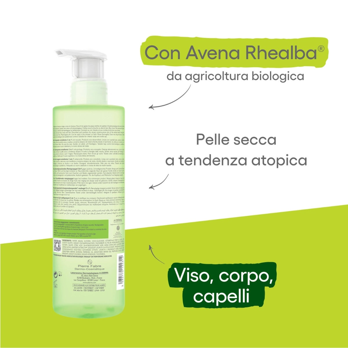 A-Derma Exomega Control gel detergente emolliente 2 in 1 corpo e capelli pelle secca 500ml-14