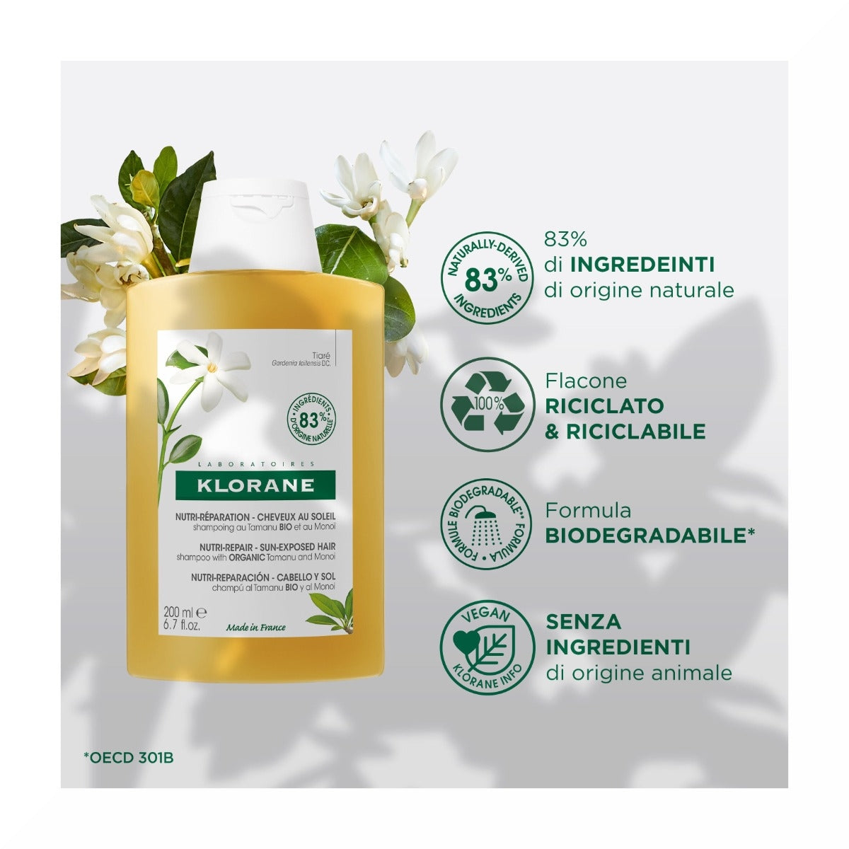 Klorane Shampoo Nutritivo per capelli esposti al sole al Tamanu Bio e Monoï 200ml-4