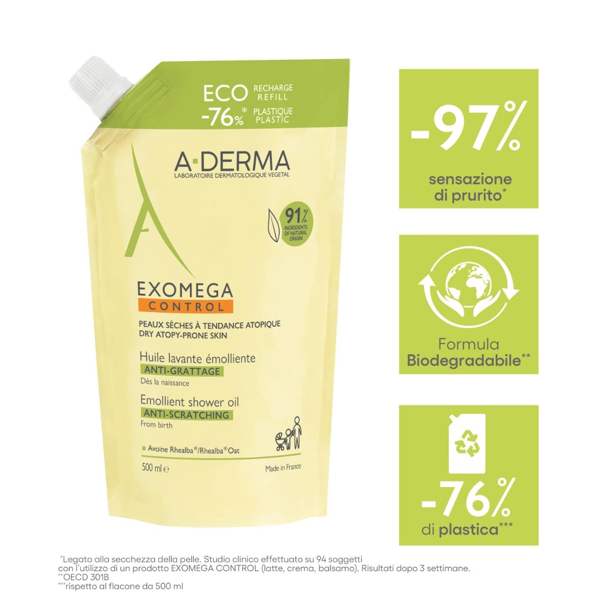 A-Derma Exomega Control Olio Lavante Emolliente Ricarica 500ml-2