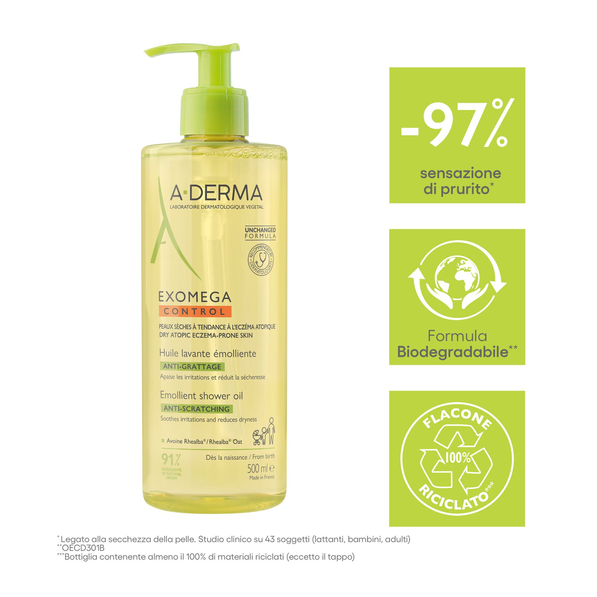 A-Derma Exomega Control Olio Lavante Emolliente Anti-Grattage 500ml-3