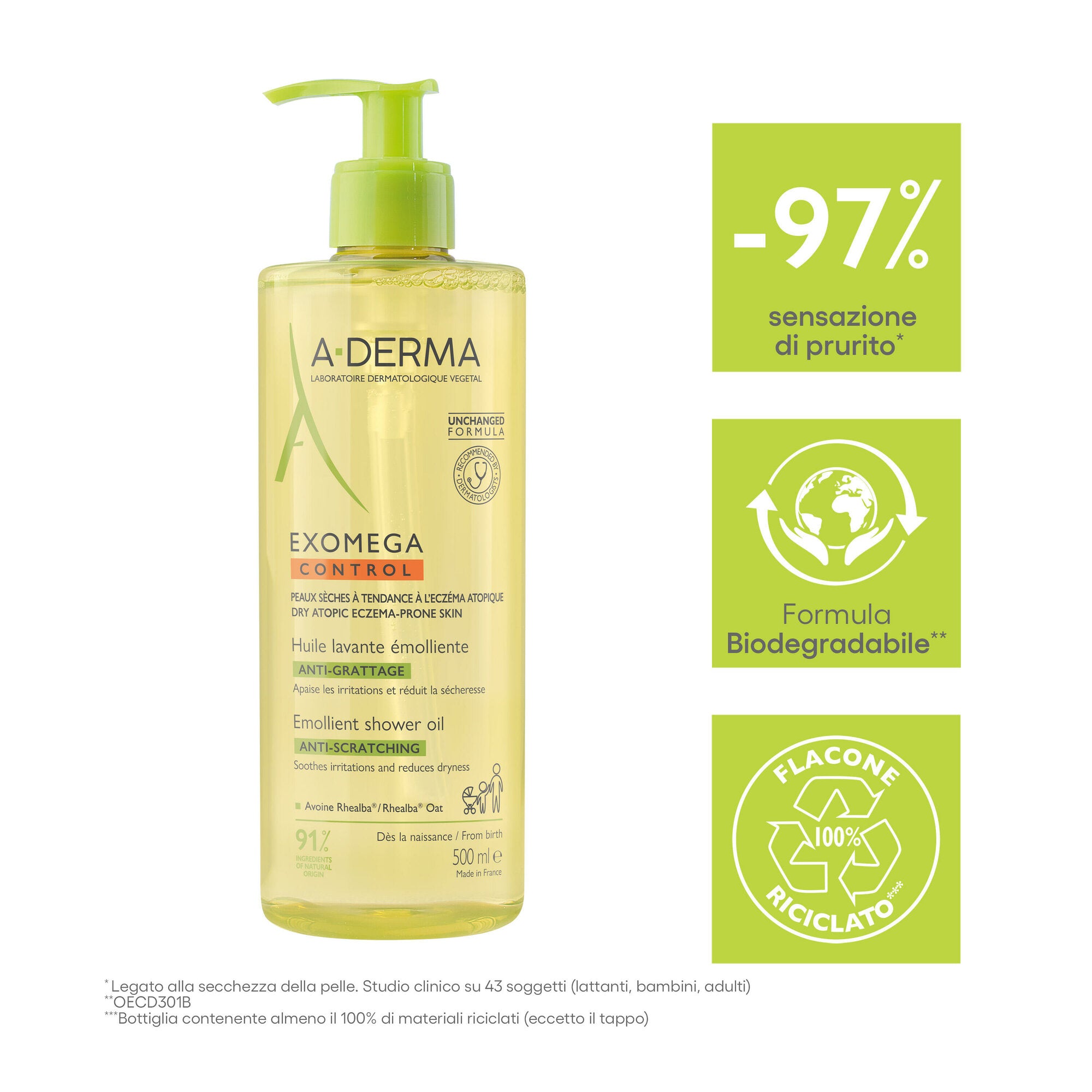 A-Derma Exomega Control Olio Lavante Emolliente Anti-Grattage 500ml-3
