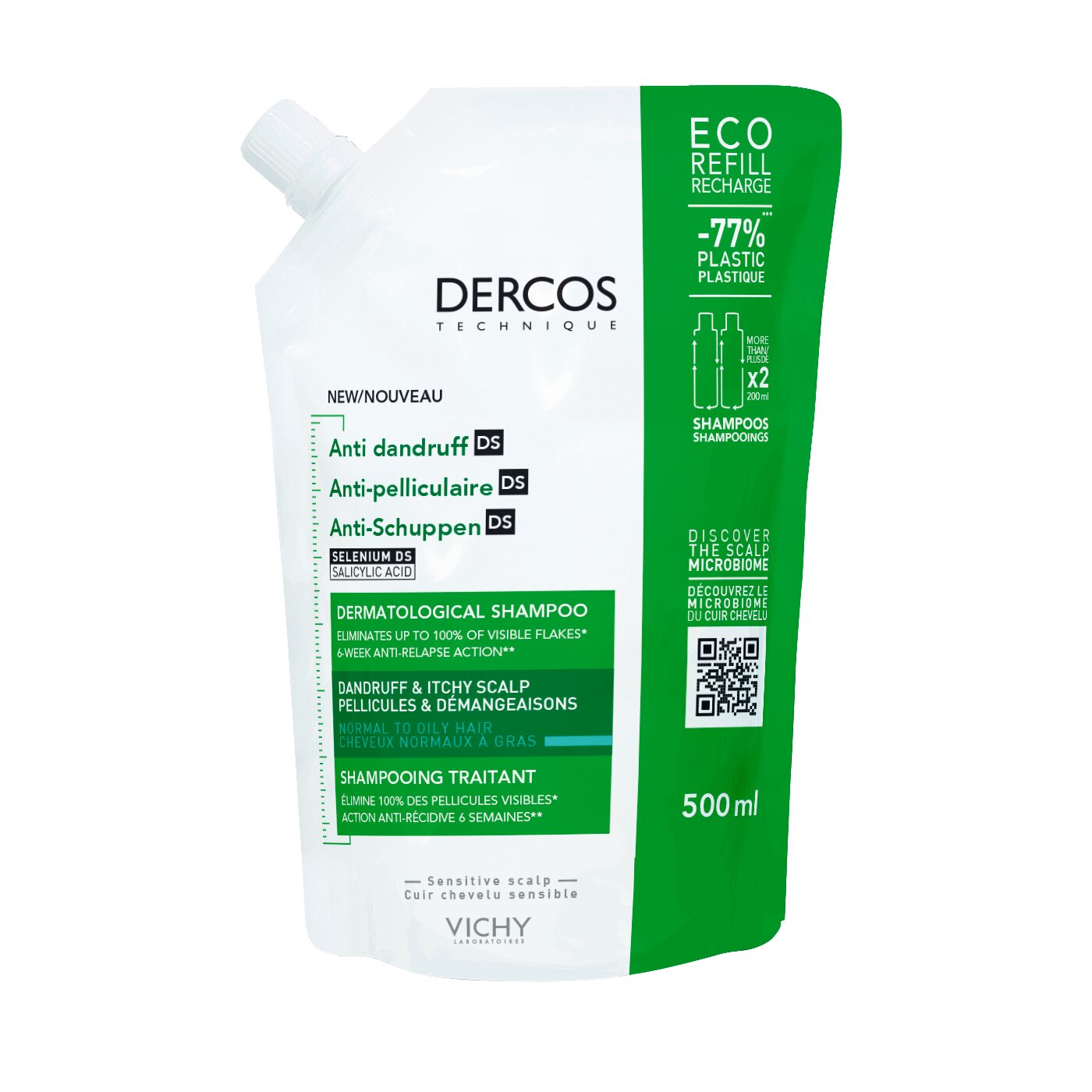 Vichy Dercos FT Shampoo Antiforfora Ds Capelli Da Normali A Grassi Eco -Ricarica 500ml-3