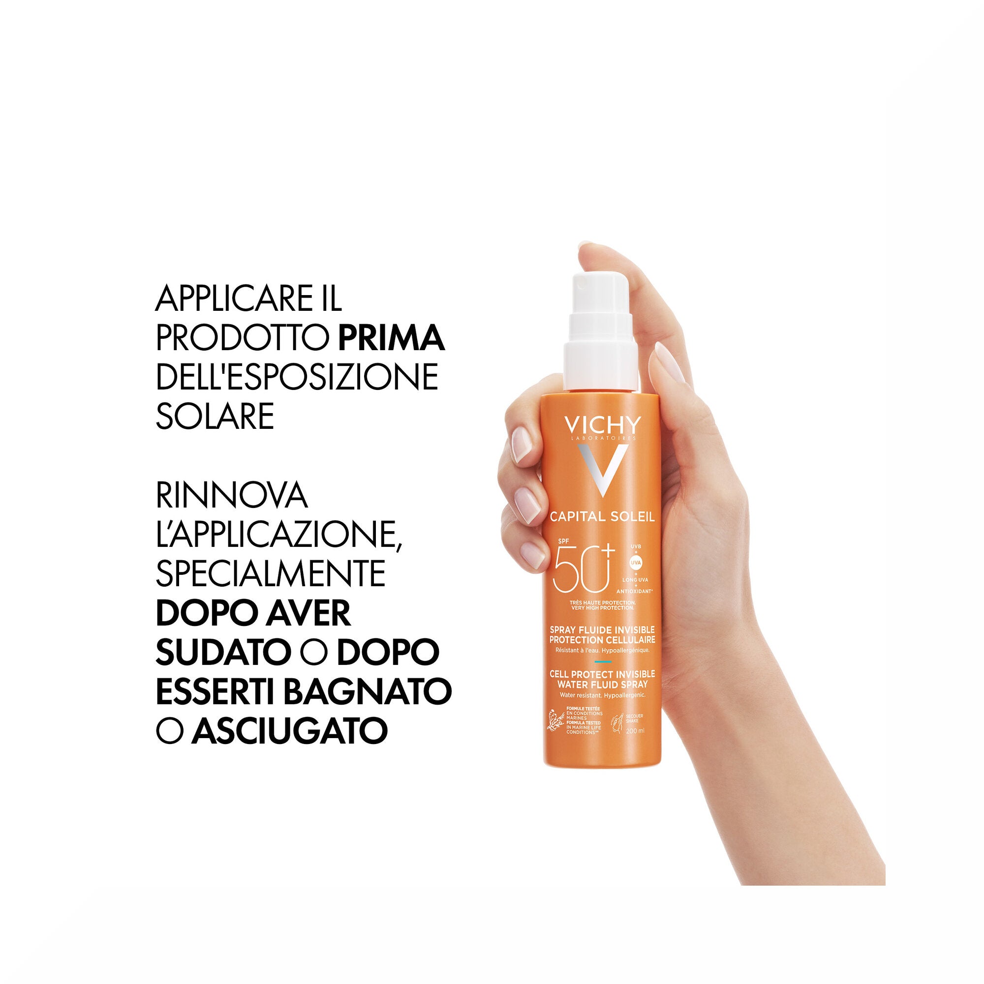 Vichy Capital Soleil Cell Protect Fluido Ultra Leggero Spray Protezione Alta SPF50 200 ml-6