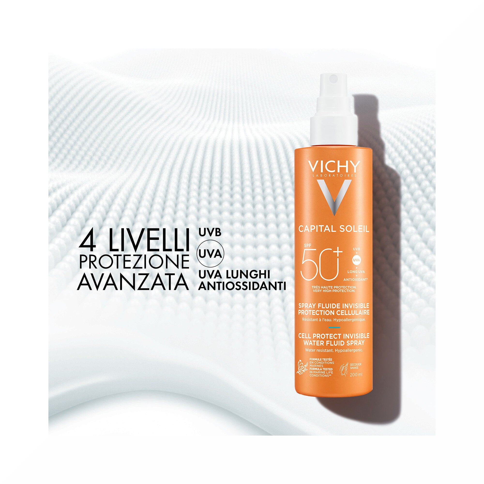 Vichy Capital Soleil Cell Protect Fluido Ultra Leggero Spray Protezione Alta SPF50 200 ml-10