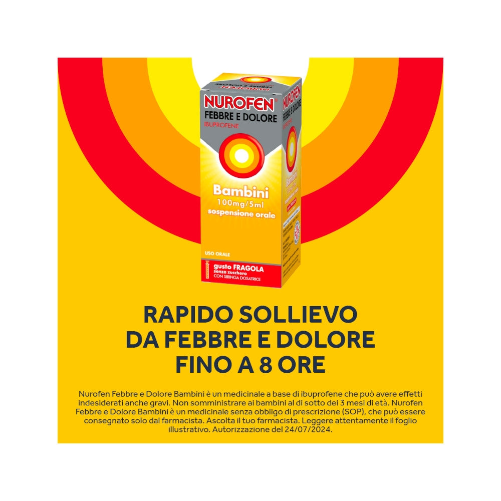 Nurofen Febbre e dolore per bambini uso 100 mg/ 5 ml orale gusto fragola 150ml con siringa dosatrice-12